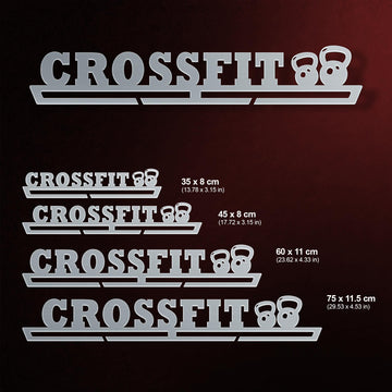 CrossFit Medal Hanger shown in all available sizes with dimensions