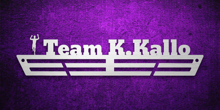 Custom images gallery fitness medal hanger with 'Team K. Kallo' and weightlifting icon, great for team gym achievements.