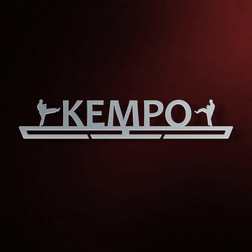 Kempo Medal Hanger in laser-cut steel on a dark background