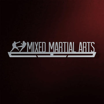 MMA Medal Hanger in laser-cut steel on a dark background