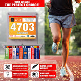Victory Hangers® Race Bib Holder + Medal Hanger Display Rack V1 shown in use by a runner, highlighting lightweight design and brushed finish for athletes.