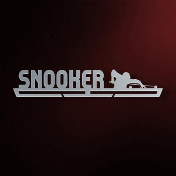 Snooker Medal Hanger in laser-cut steel on a dark background